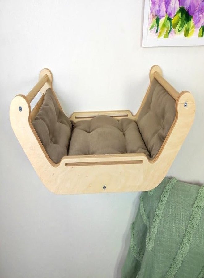 Keebori Wall Mounted Wooden Cat Bed with Soft Cushion and 3 Climbing Steps Space-Saving Modern Cat Hammock Lounge Shelf for Indoor Cats Natural Birch - Image 2